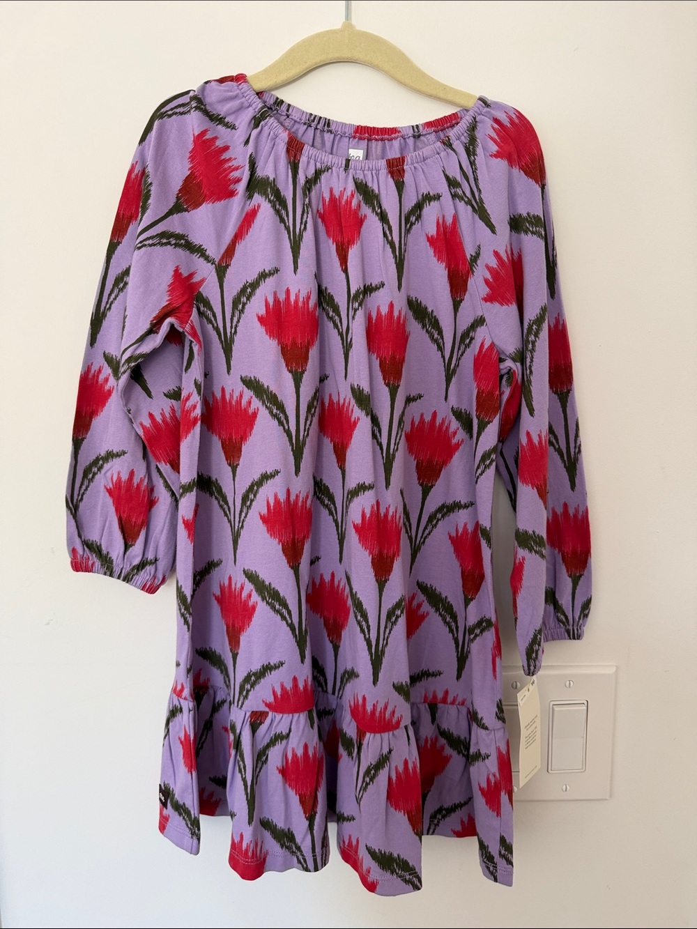 Tea Collection Lavender Dress with Red Floral Print
